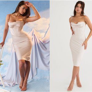 HOUSE OF CB 'Myrna' Crystal Satin Corset Midi Dress NWOT